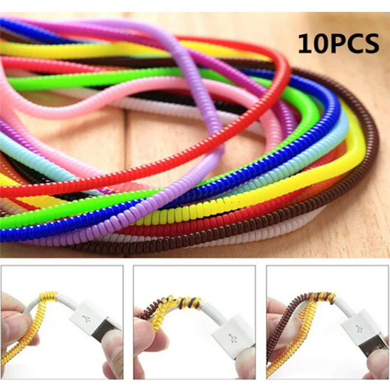

10Pcs/lot 50cm Spiral USB Data Charger Cable Cord Protector Wrap CableDIY Winder For Smartphone Cable Protector
