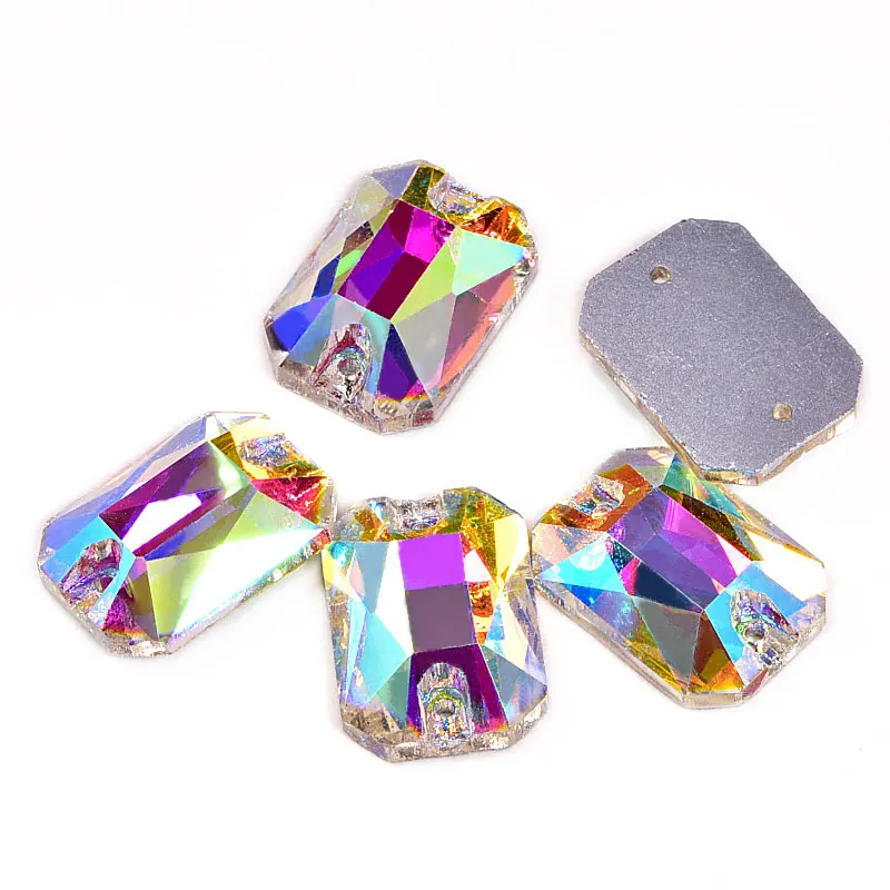 Прямоугольные стразы Octangon кристалл AB для шитья стеклянные белые одежда B1076|button