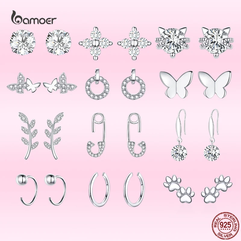 Женские сережки-гвоздики Bamoer оригинальные из стерлингового серебра 925 пробы