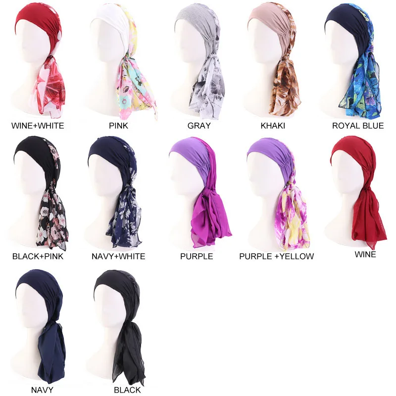 

12styles Hair Bonnet For Sleeping Cotton Head With Chiffon Ribbon Scarf Cap Pirate Hat Ladies Turban Polyester Elastic Headband
