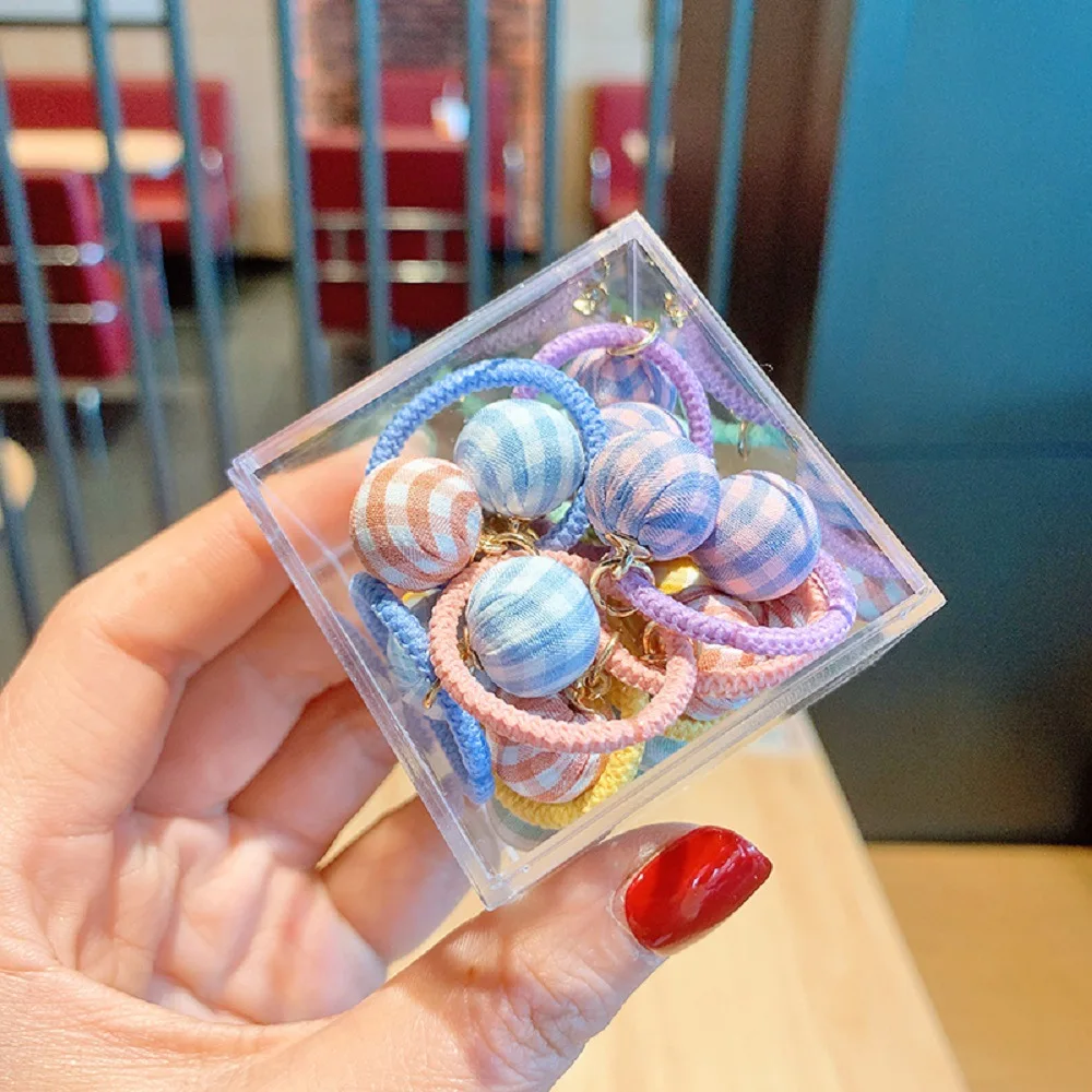 10 шт. Тканевая резинка для волос с маленькими шариками милая в клетку прозрачная