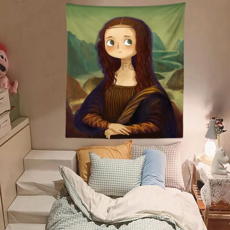 

Modern Home Decor Tapestry Wall Hanging Mona Lisa Van Gogh Kawaii Bedroom Decoration Aesthetics Mural Home Decoration Tapestries