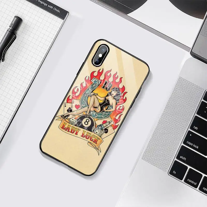 

Sailor Jerry Tattoo Phone Case Tempered glass For iphone 6 6S 7 8 plus X XS XR 11 12 mini PRO MAX