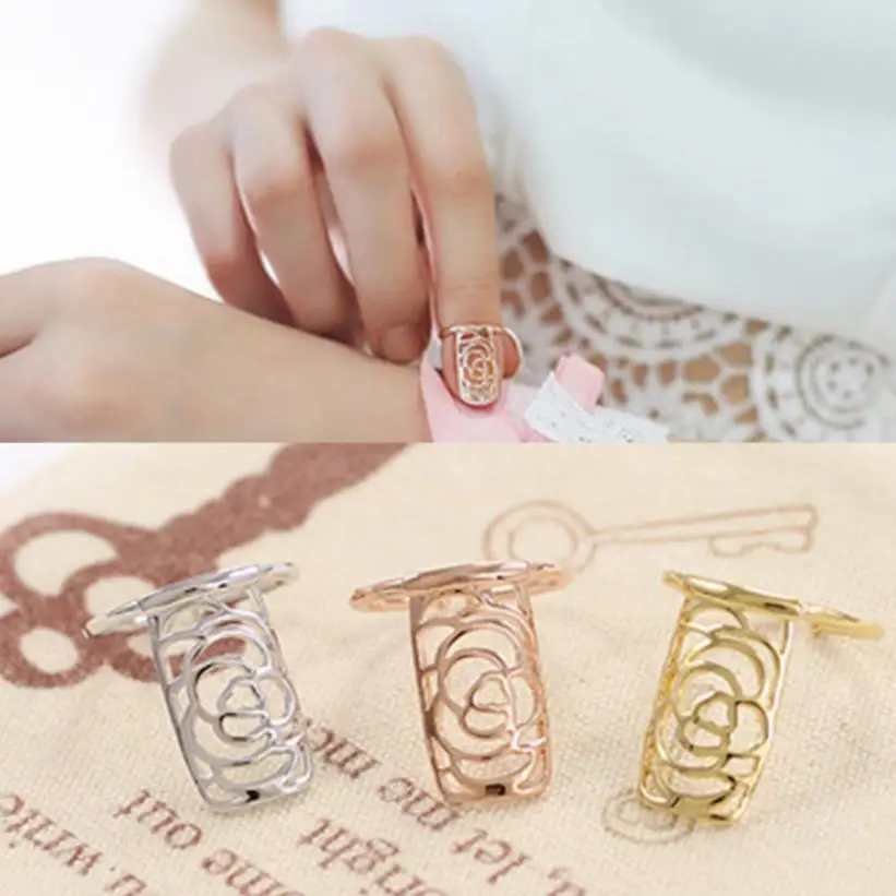 Корейский стиль полые металлические розы ногтей кольцо для женщин девушек 2019
