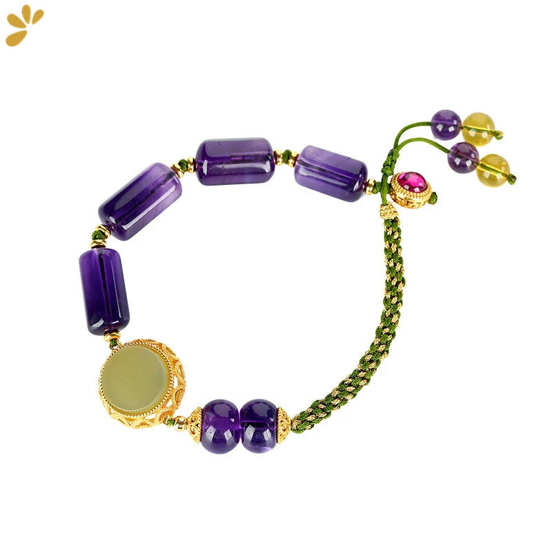

925 Sterling Silver Natural Gemstone Bracelet For Women Jasper Amethyst Blue Amber Rope Weave Bracelets Bangle Fine Jewelry Gift