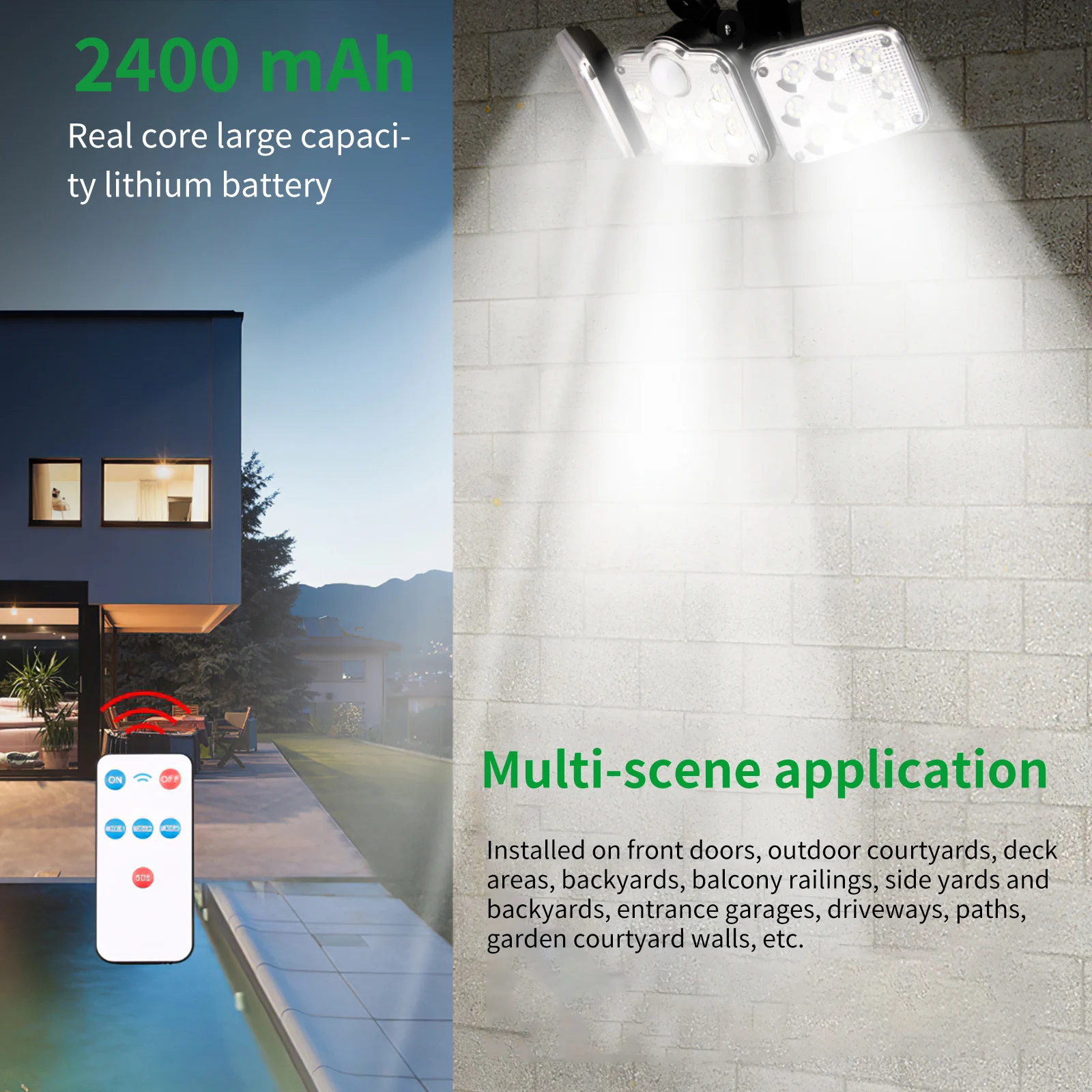 

Outdoor Solar Light Wall Lamp 2400mA Led 3 Head Wide-angle Lighting Waterproof Garden Light With Motion Sensor Led Floodlight