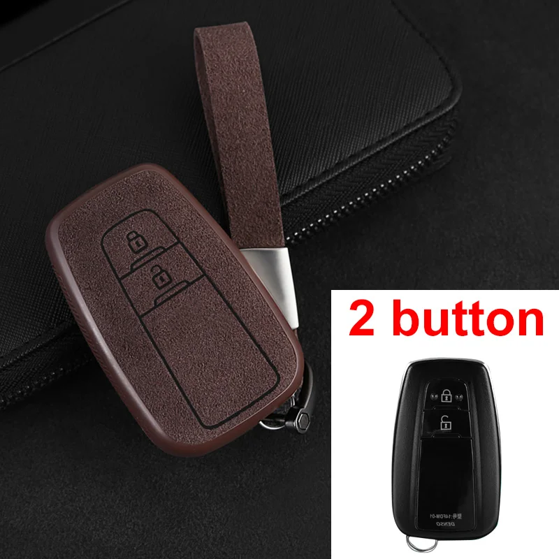2Button Brown Чехол для ключей автомобиля из натуральной оцинкованной кожи для Toyota RAV4 Reiz, Crown, Corolla Camry Prado YARiSL Lewin Highlander - Название цвета: 2Button Brown