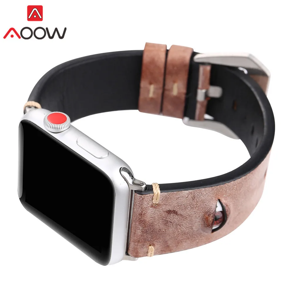 Зеленый кожаный ремешок для Apple Watch 40mm 44mm 38 мм 42 мм глаза деко запасной браслет ремешок Ремешок для iwatch 1 2 3 4