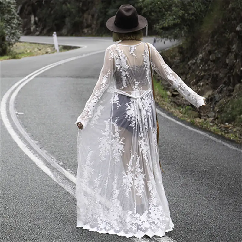 Туники для пляжа длинное кружевное пляжное платье женская накидка плавания