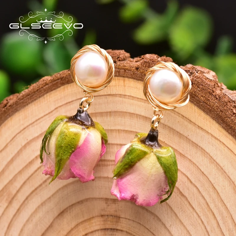 Серьги подвески GLSEEVO из натурального барочного жемчуга серебро 925 пробы для