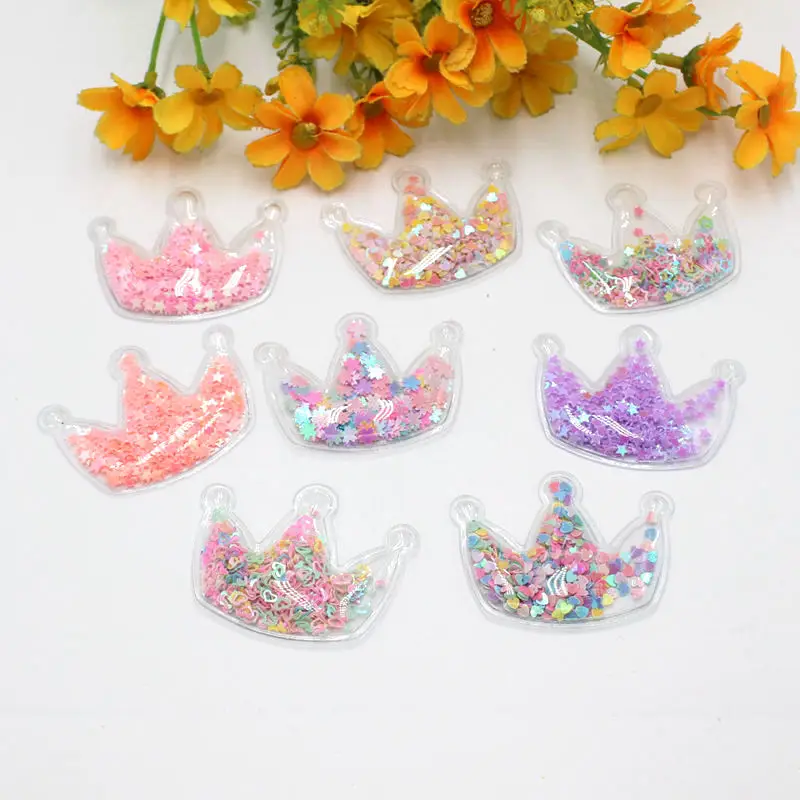 5 шт./лот прозрачные Аппликации из ПВХ в форме короны со свободными блестками