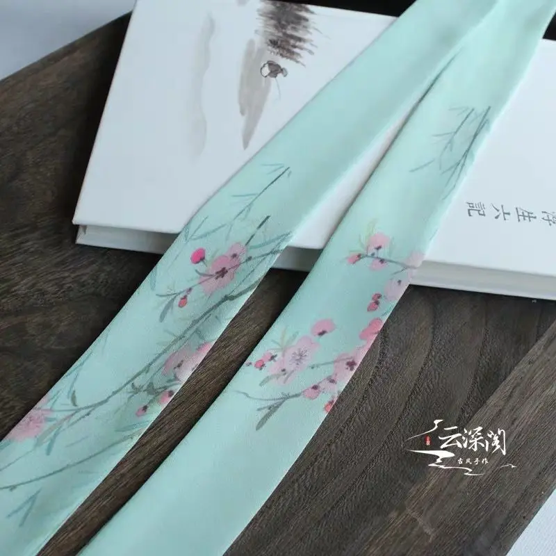 1 high quality Chiffon Antique hanfu cos hair band costume studio cranes printing hair rope hair restoring ancient ways - Цвет: 1