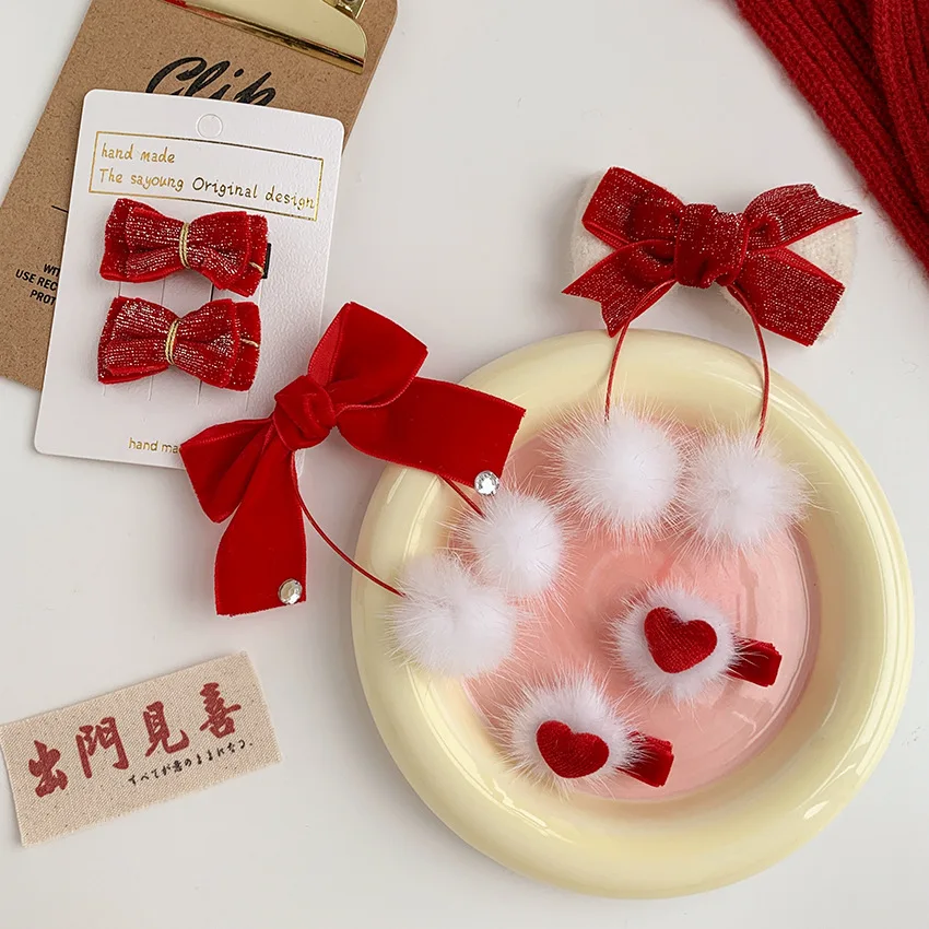 

New Year Headwear Red Bow Hair Ball Hairpin Hair Hoop Festive Headband Hair Clips Holiday Decoration Hair Pins Girl's Gift