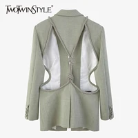 twotwinstyle hollow out solid blazer for women notched long sleeve casual korean blazers female 2021 spring fashion new clothes