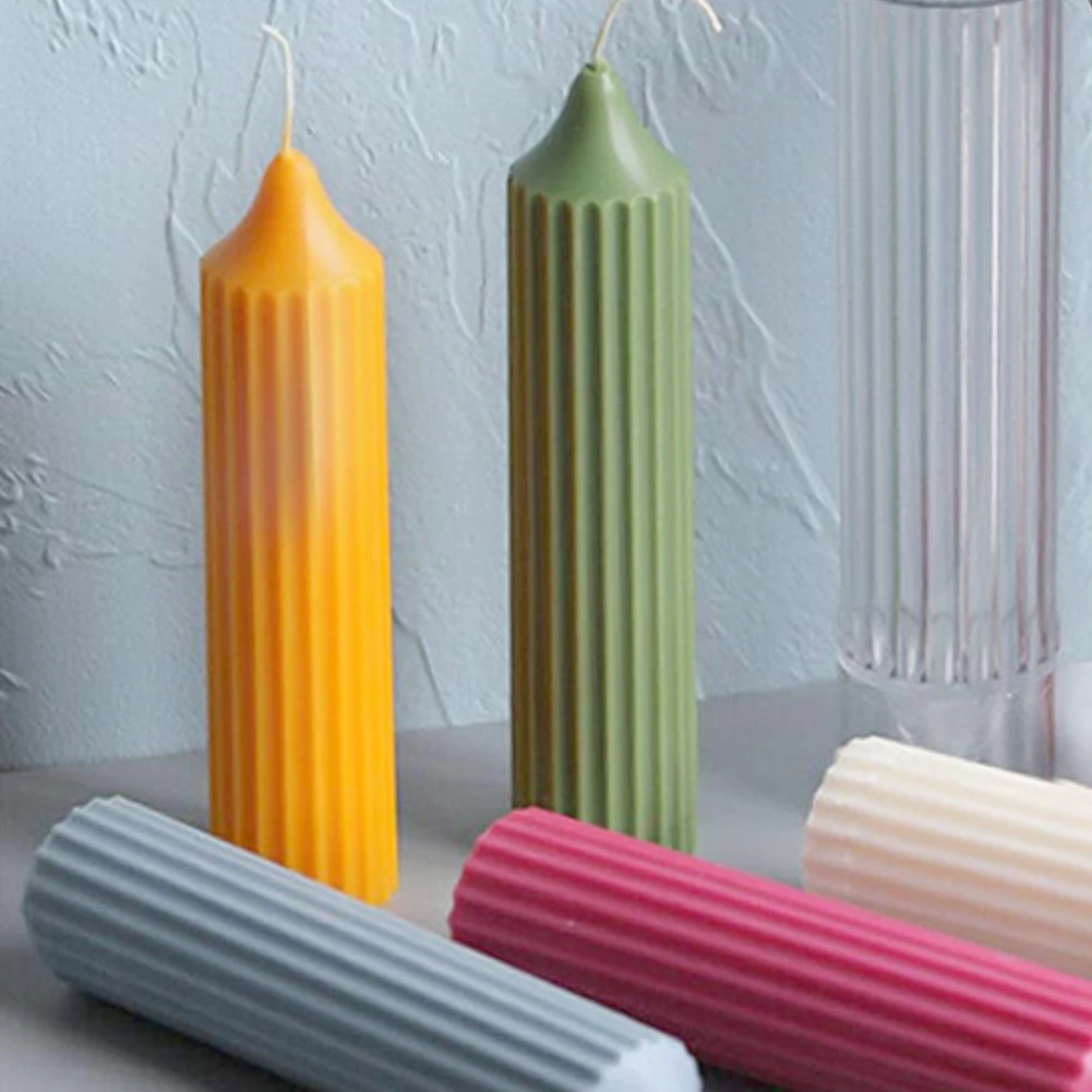 

Candle Mould Soap Mold New 3D DIY Mold Craft Supplies Cylinder Vertical Lines Pattern For Paraffin Wax Homemade Candles Mold