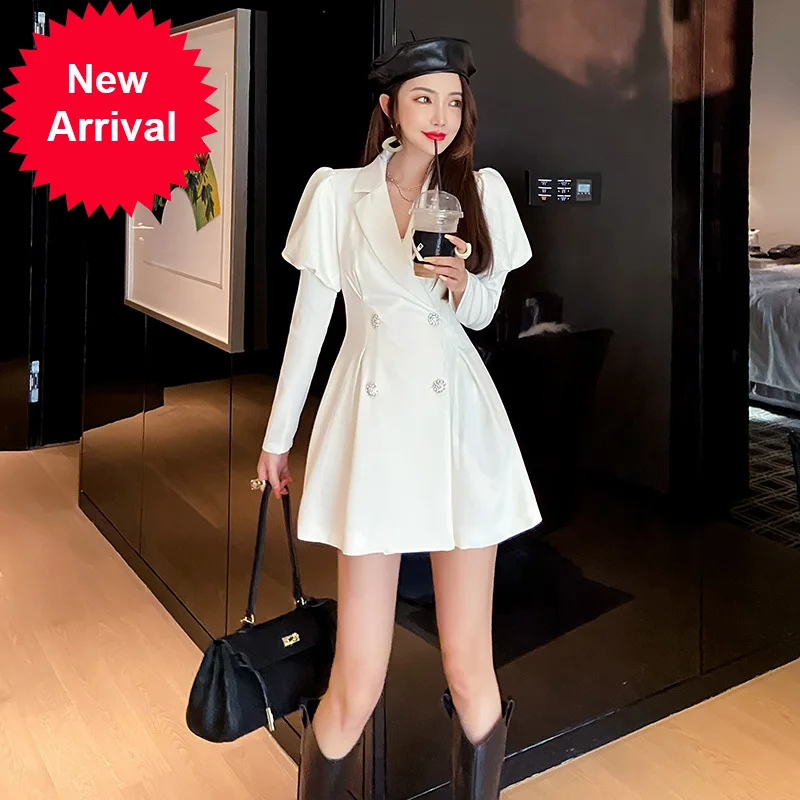

Bubble sleeve trench coat Women's Mid-length lantern sleeve 2020 Autumn new small tall slimming white coat