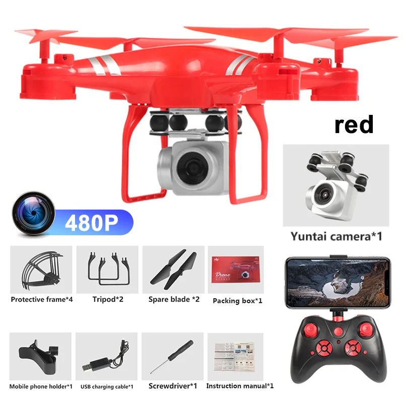 KY101D Радиоуправляемый Дрон 4K HD камера Wifi FPV Квадрокоптер с высокой фиксацией четырехосный анти-встряхивание самолет с ДУ вертолет селфи Дрон игрушки для детей - Цвет: Red 480P
