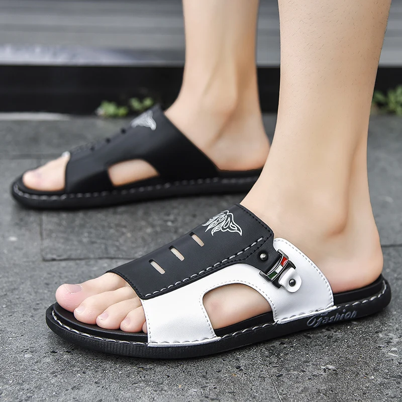 Summer Genuine Leather Slippers for Men Summer Hot Sale Slides Male Sandals Beach Outsides Shoes Hombre Sandals Outside Shoes images - 6