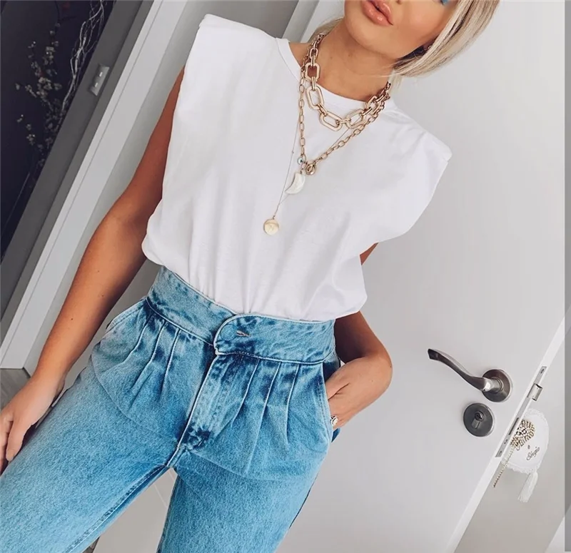 

Spring Summer White Loose Sleeveless Top Women O Neck Camis Casual Basic Sport Vest Tops Female Streetwear Tank Tops Knitte 2020