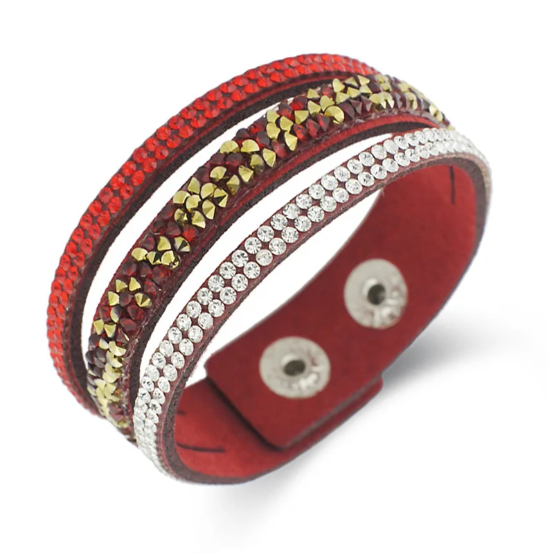 Женский кожаный браслет с кристаллами регулируемый размер | Украшения и