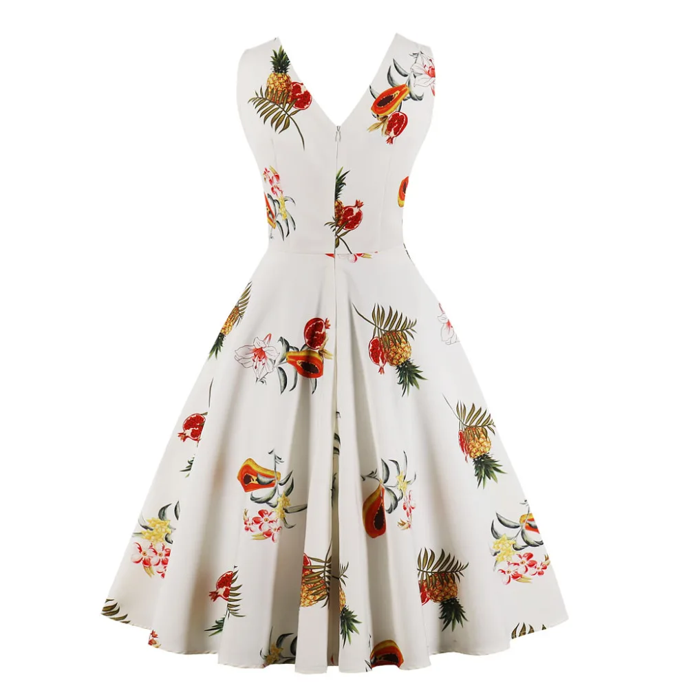 Платье без рукавов Одри Хепберн Летний стиль принт фрукт ананас Рождество 50s 60s