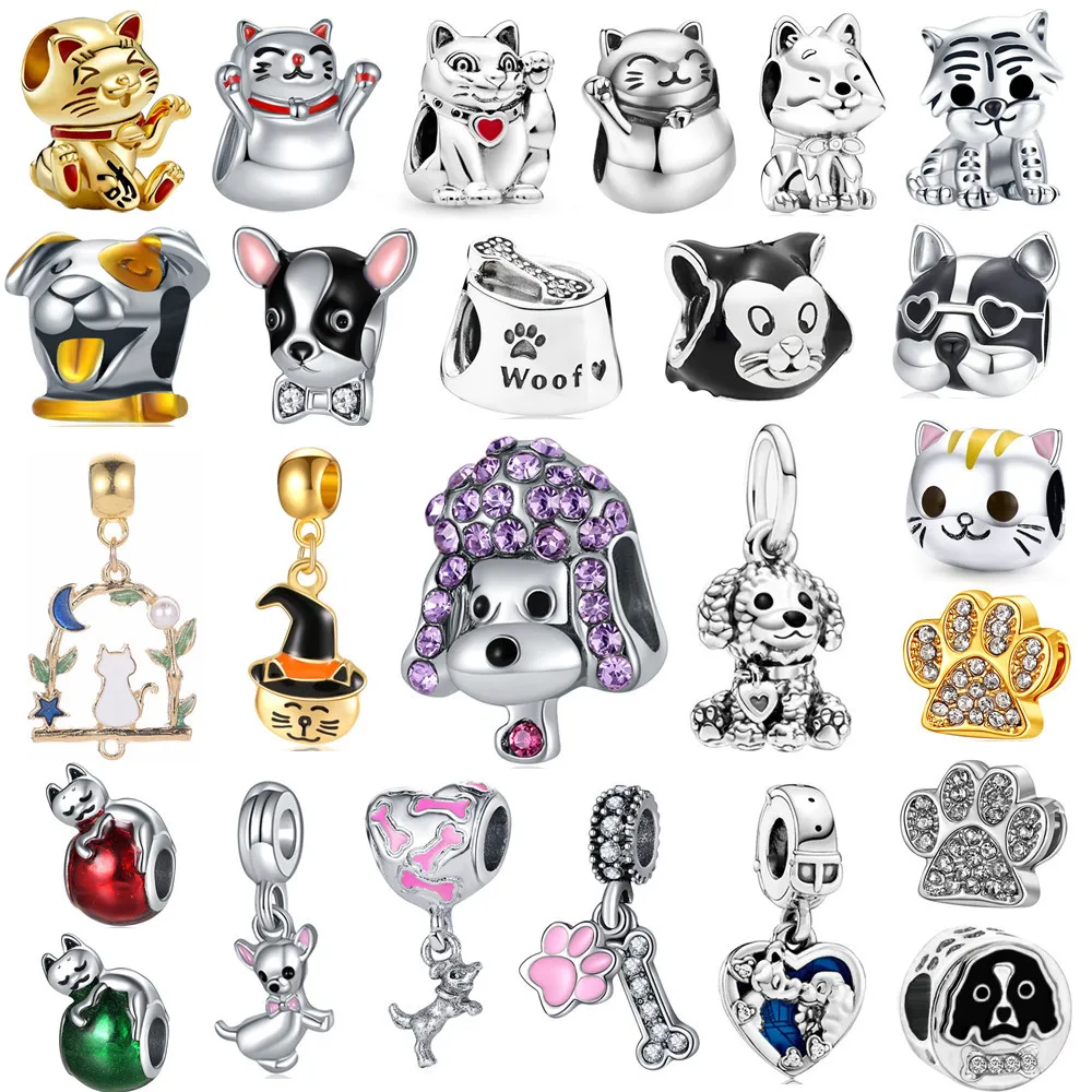 1 шт. милые животные в виде кошек и собак след кулон бусины для самостоятельного