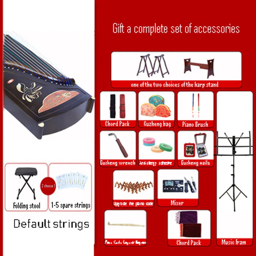 

Guzheng Portable Fortune Paulownia Wood Quality Panel Performing Special Instrument Guzheng With Deluxe Accessories ZYG-116