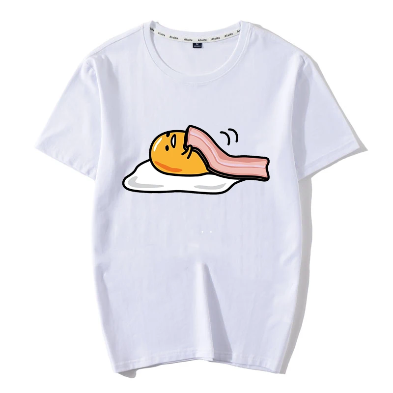 Новая футболка для женщин Kawaii Мультфильм Gudetama печати Топы Harajuku Лето короткий