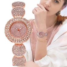 Montres de luxe à strass pour femmes, montre-Bracelet à Quartz en acier or Rose, Design décontracté avec cadran en cristal