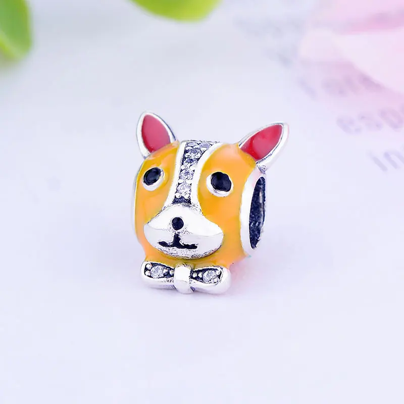 Бусина из серебра 925 пробы с черной эмалью для французского бульдога