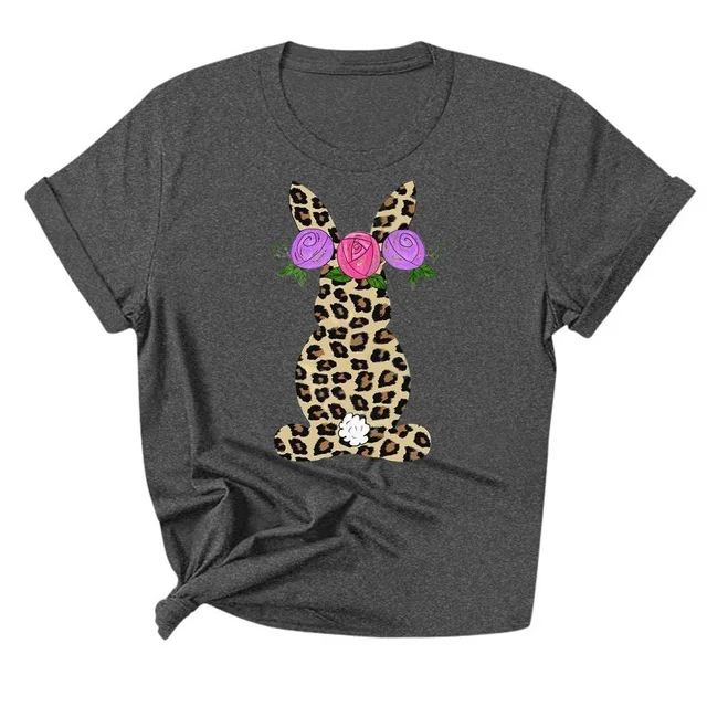 

Leopard Rabbit Rose Print Women T Shirt Short Sleeve O Neck Loose Women Tshirt Ladies Tee Shirt Tops Clothes Camisetas Mujer