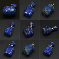 1pcs new natural lapis lazuli stones perfume bottle necklace pendant charm essential oil diffuser jewelry trendy gift