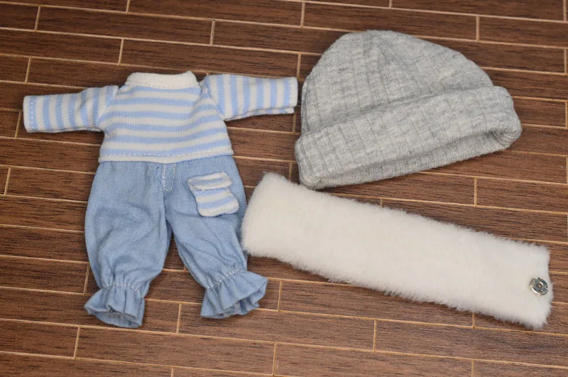 

Ob11 P9 Doll suit with face and face striped jumpsuit doll clothes