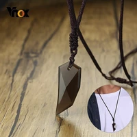 vnox obsidian wolf tooth pendant vintage spike amulet stones necklaces for women men with adjustable rope chain punk collier