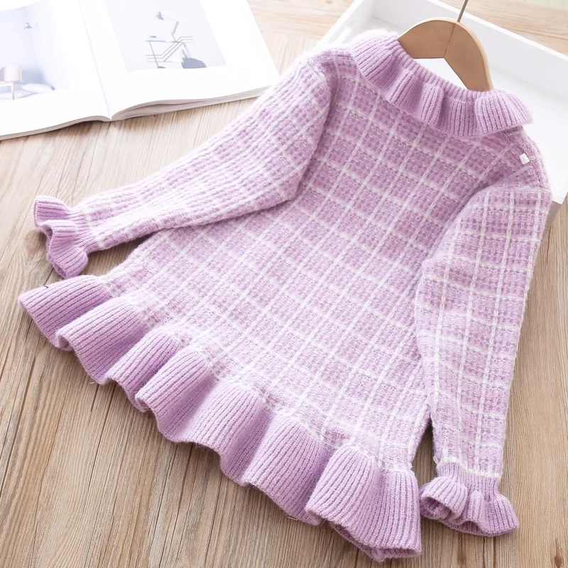 Вязаное платье-свитер для маленьких девочек пуловер детская теплая одежда