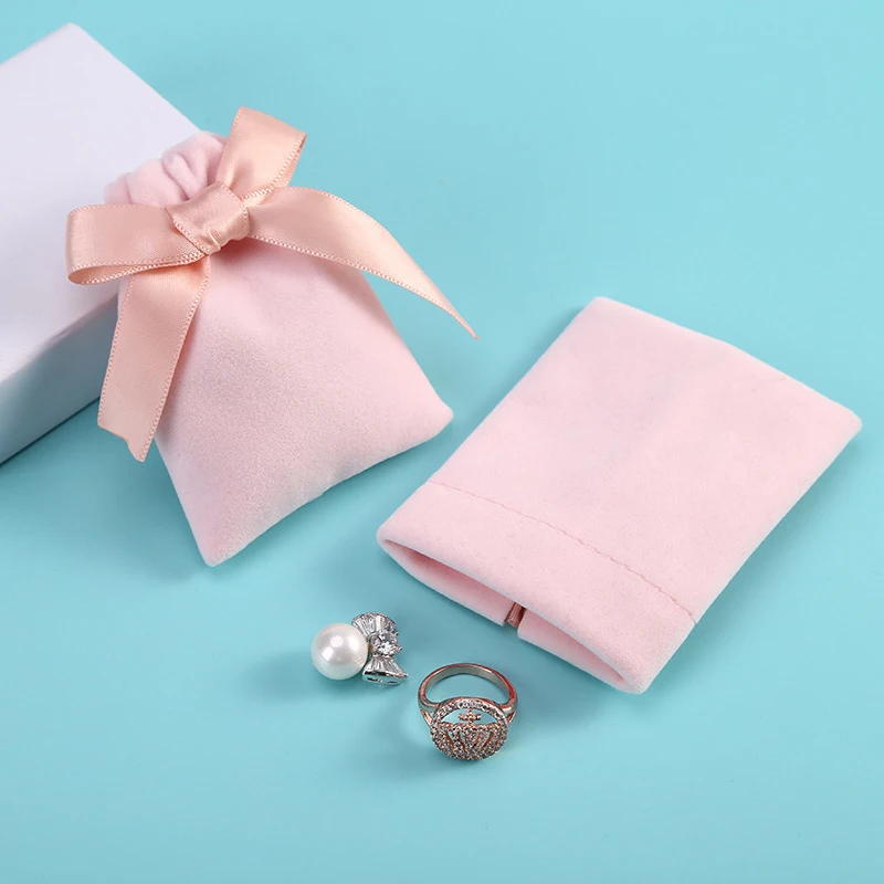 

1pc 7cmx9cm Jewelry Velvet Bags With Ribbon Flannel Pouches Wedding Candy Gift Packing Christmas Decoration Drawstring Pouches