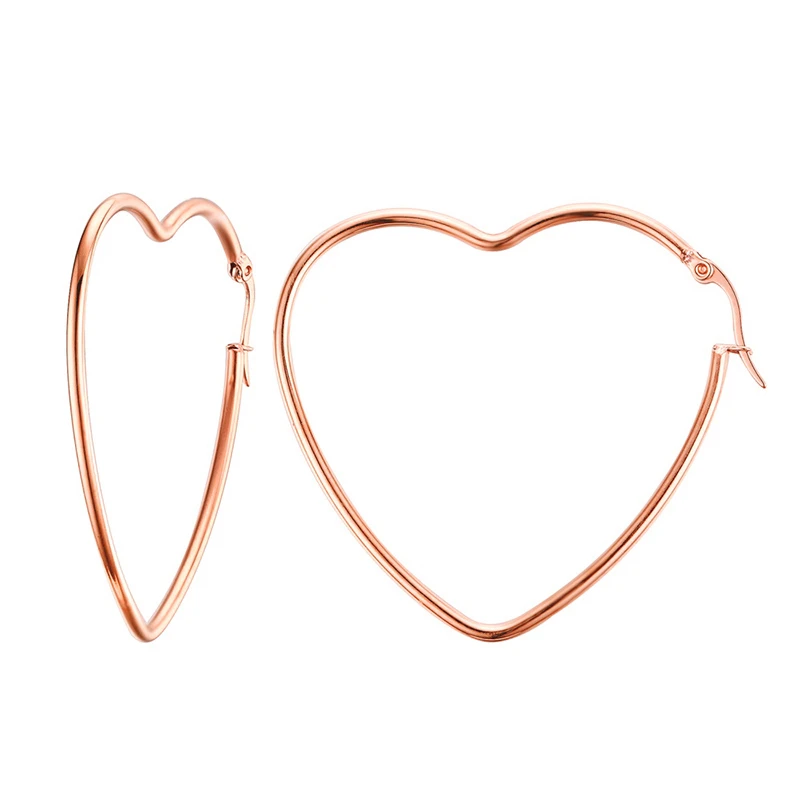 rose gold Розовое золото, очаровательные женские большие серьги-кольца в форме сердца, большие серьги из нержавеющей стали, Bohe, подарки на праздник - Окраска металла: rose gold