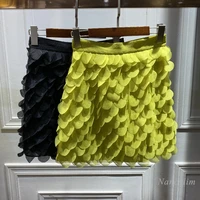 petal ruffled skirt womens summer 2021 new a line temperament high waist skirts yellow black jupe femme