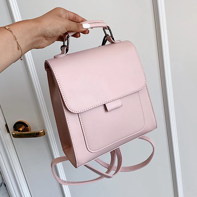 

Новинка 2021, рюкзаки в стиле ретро с пряжкой, высококачественный однотонный рюкзак из искусственной кожи, Женская Повседневная простая школ...