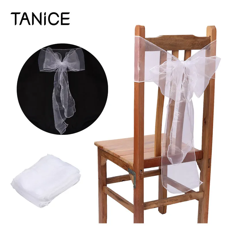 

TANiCE 50 шт белый 18 см x 275 см органза пояс лента на стул из органзы бант для банкета Свадебная вечеринка юбилеи украшение