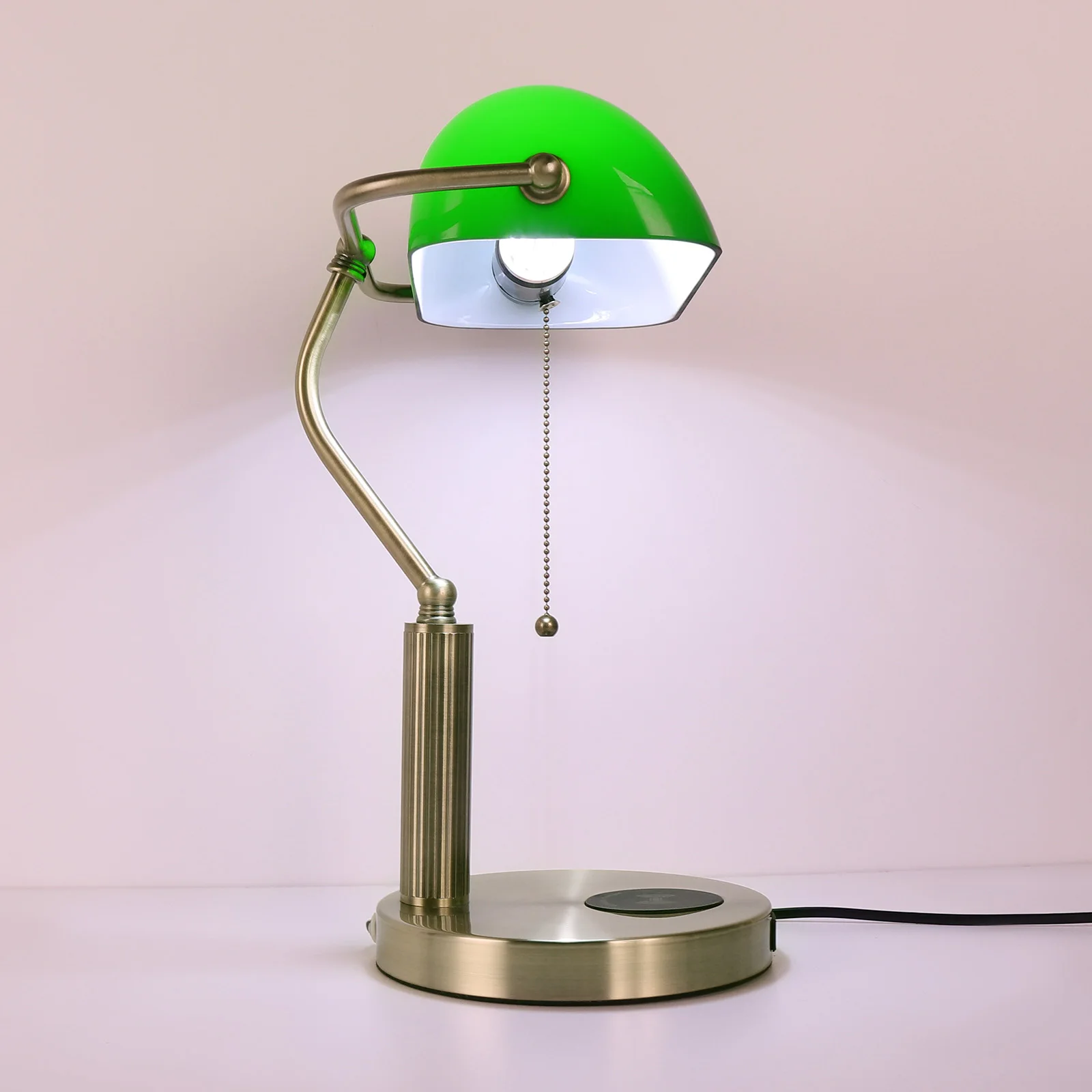 new retro e27e26 banker desk lamp green usb charging desk lamp mobile phone wireless charging living room study bedside lights free global shipping