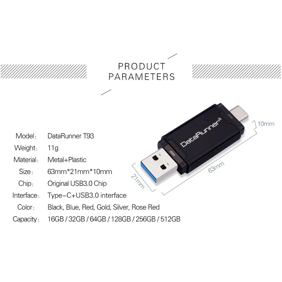 USB флеш-накопитель DataRunner TYPE-C 3 0 флешка для Type-C/ПК 512 ГБ 256 128 Гб 64 32 внешний