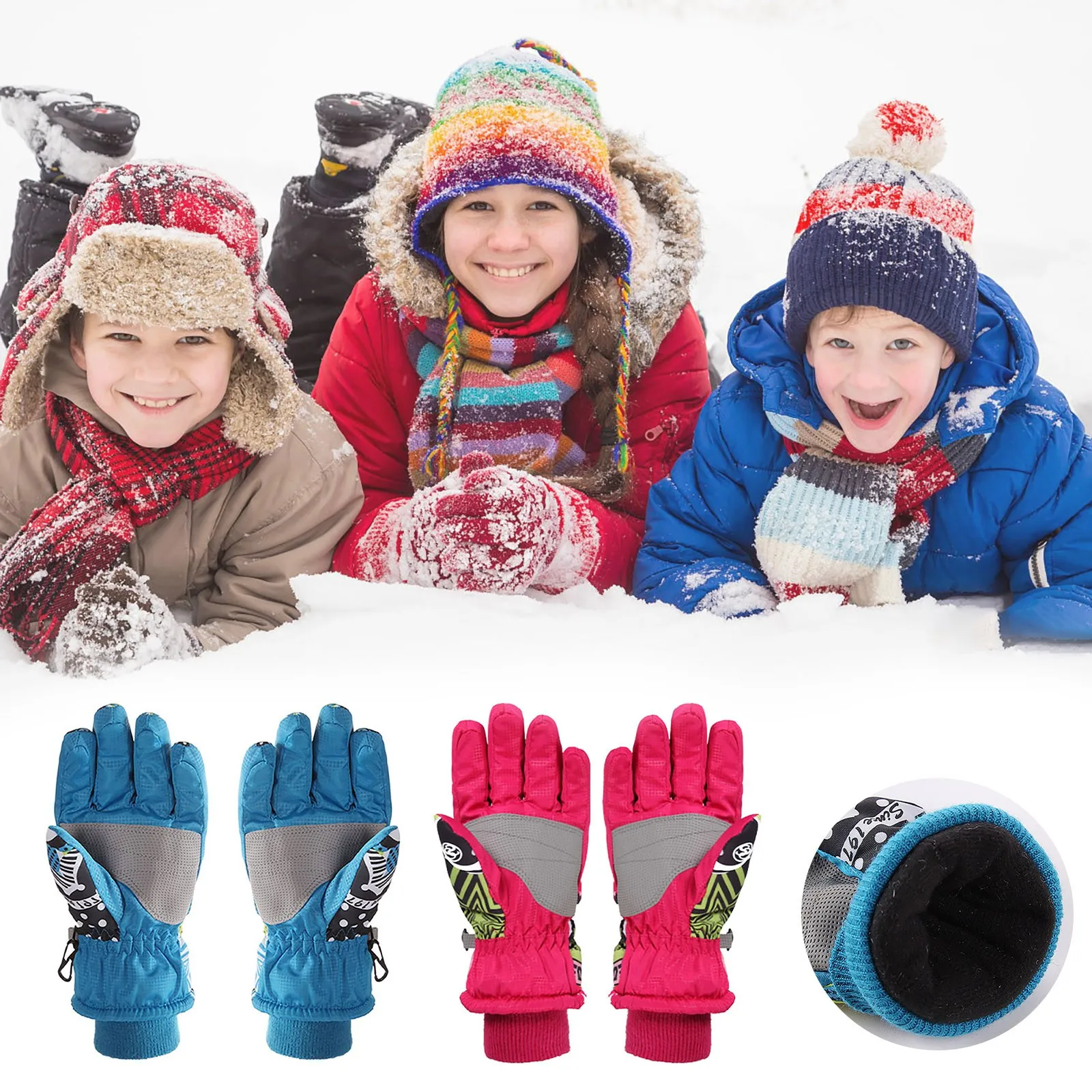 Зимние теплые лыжные перчатки для сноуборда Детские варежки водонепроницаемые