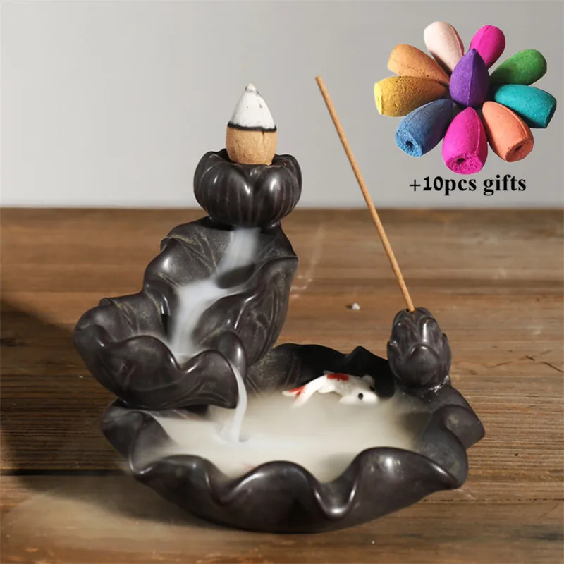 Керамическая курильница в виде лотоса для пруда и рыбы подставка благовоний