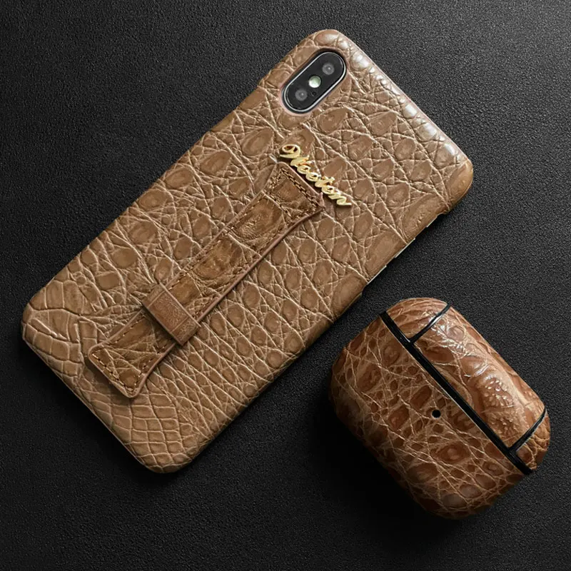 1 Set Ap Pro Brown Чехол из крокодиловой кожи PU на запястье для iPhone 11 Pro Max XS 7 8 6 6S Plus X XR Жесткий Чехол для наушников для Airpods Pro - Цвет: 1 Set Ap Pro Brown