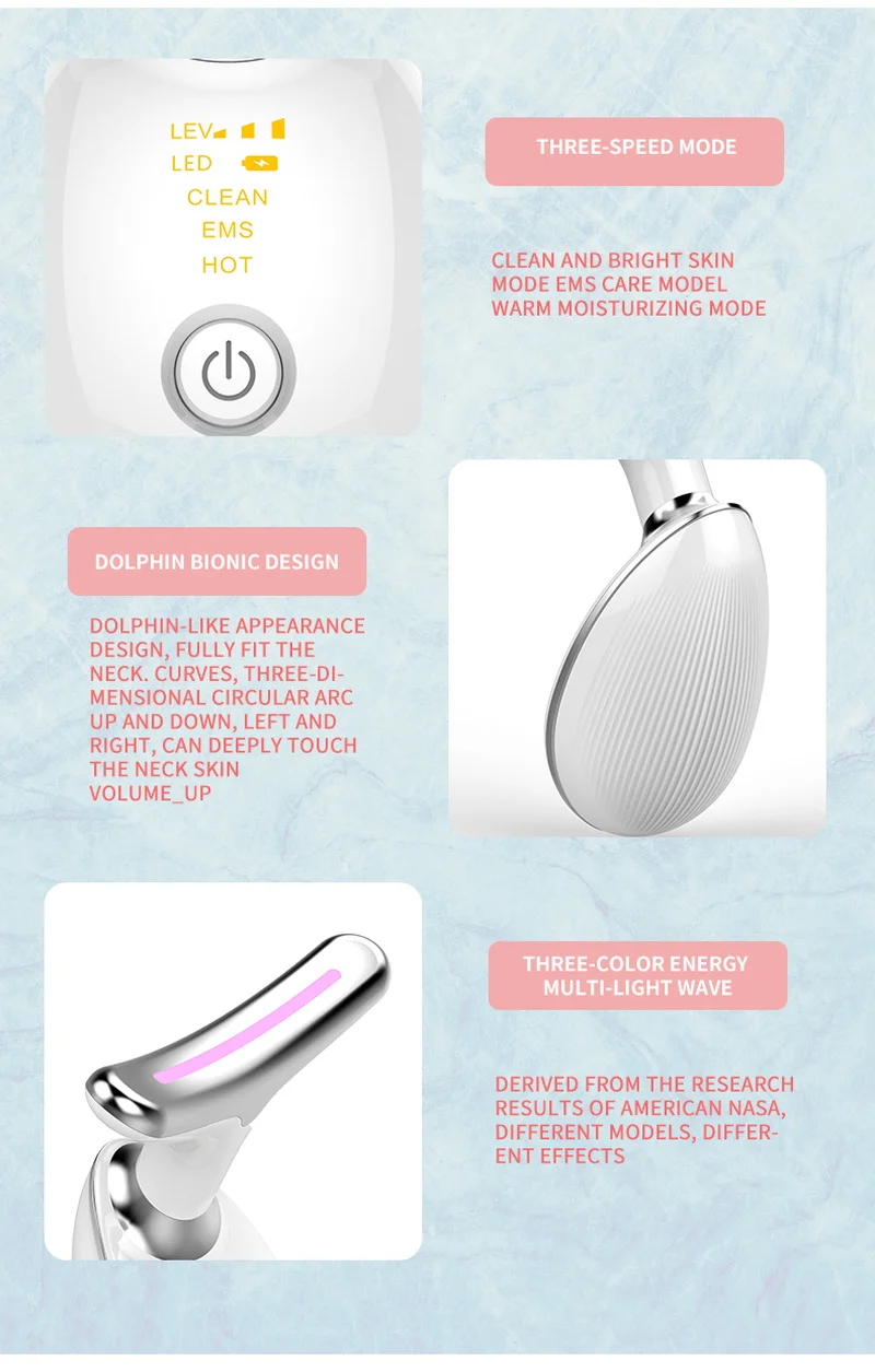 3 цвета светодиодный лицевой массажер для шеи провисания удаления морщин