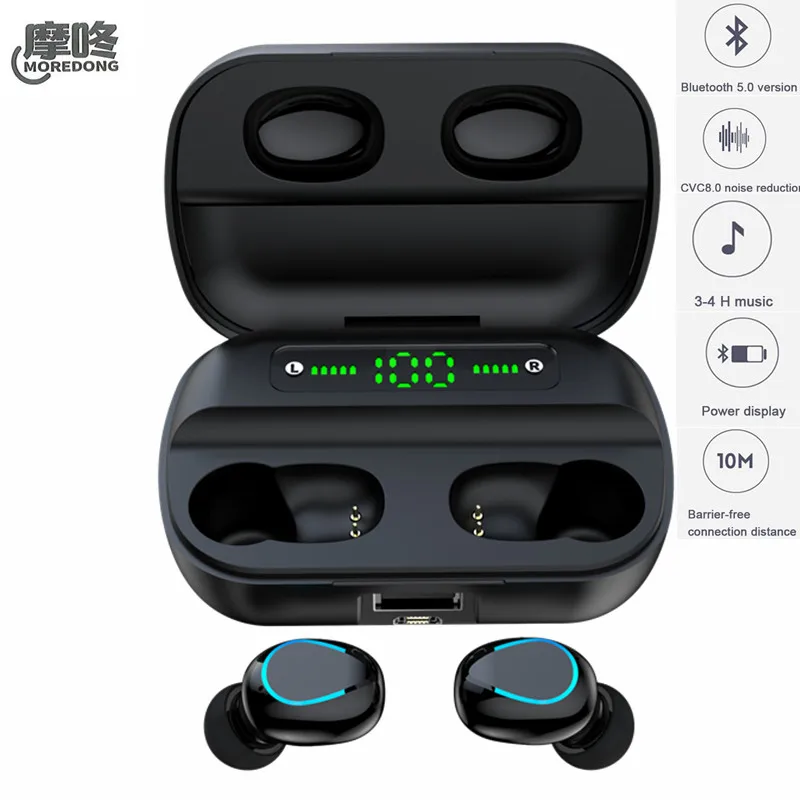 MOREDONG TWS Bluetooth V5.0 настоящие беспроводные зарядные наушники вкладыши с двойным