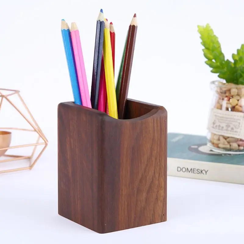 

Natural Wooden Pen Pencil Holder Multiple-use Desk Organizer Storage Box Desktop