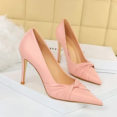 

2021Spring fashion delicate sweet high-heeled shoes stiletto high-heeled shallow mouth pointed bow single shoes