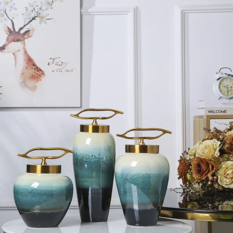

European Ceramic Storage Jars with lid Celadon Pattern Container for home table decoration